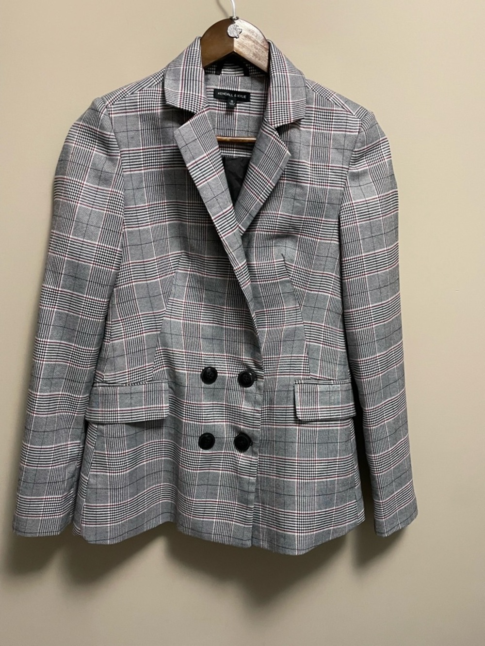 Kendall & Kylie Gray Plaid Double-Breasted Blazer Women XS